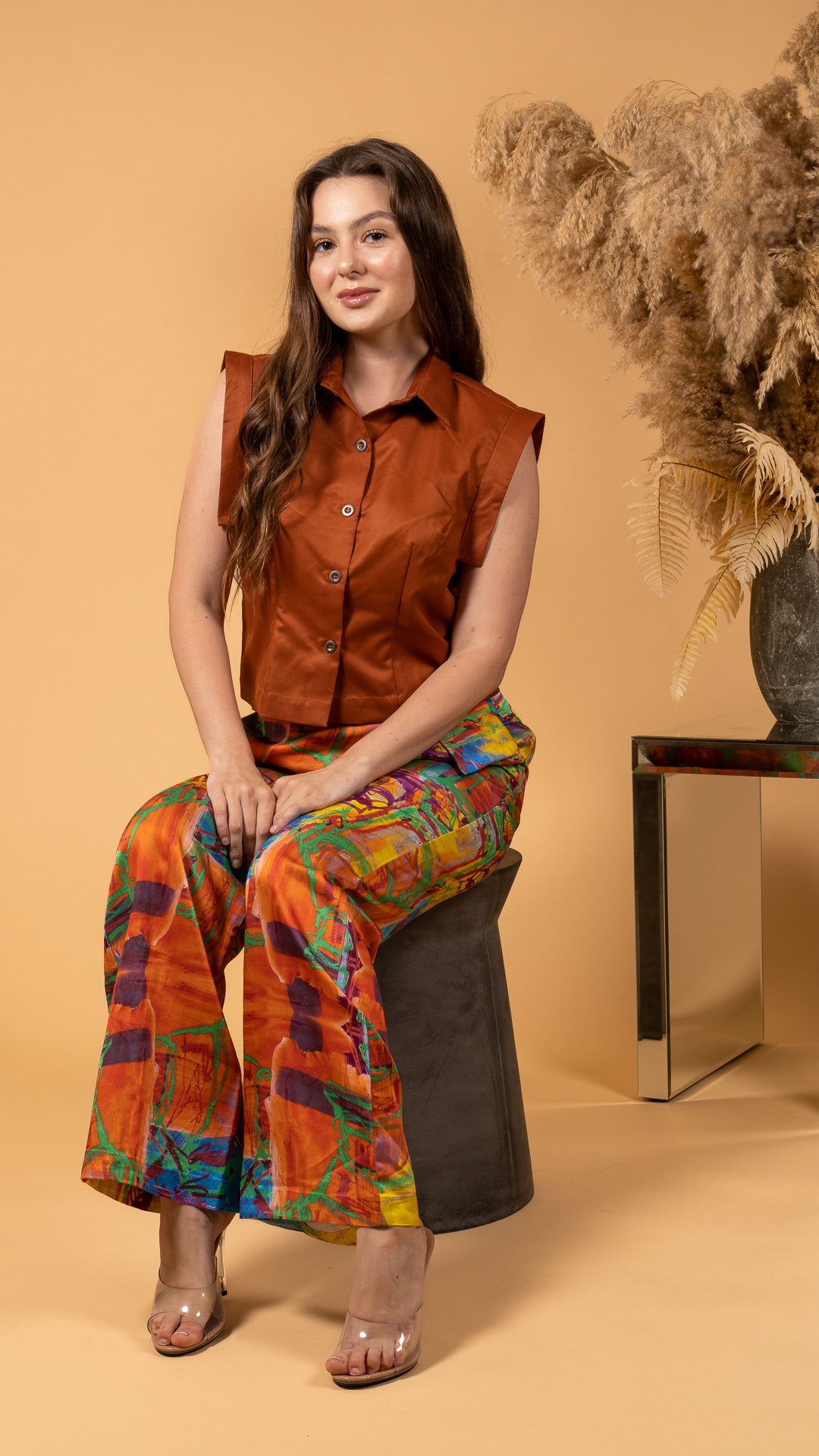 Rust Cropped Shirt (SET) توب