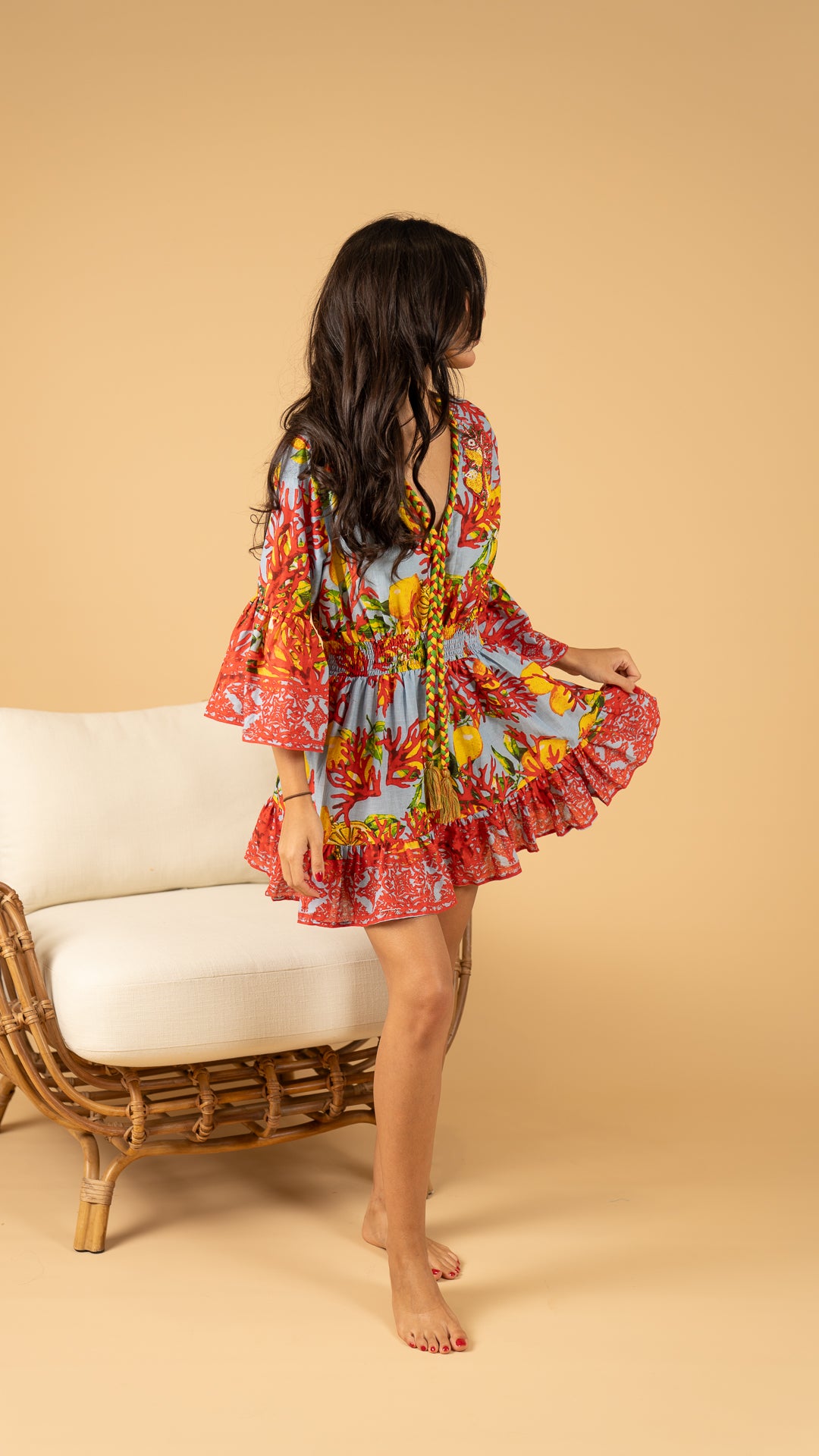 Gray Summer  Short Dress نفنوف / Long sleeves