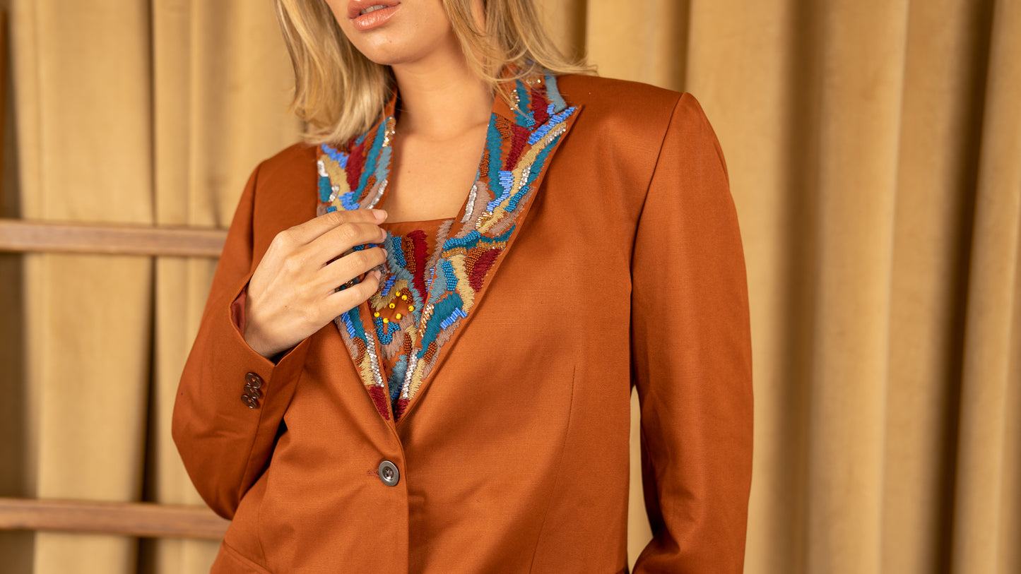 Rust Embroidered Blazer (SET) جاكيت