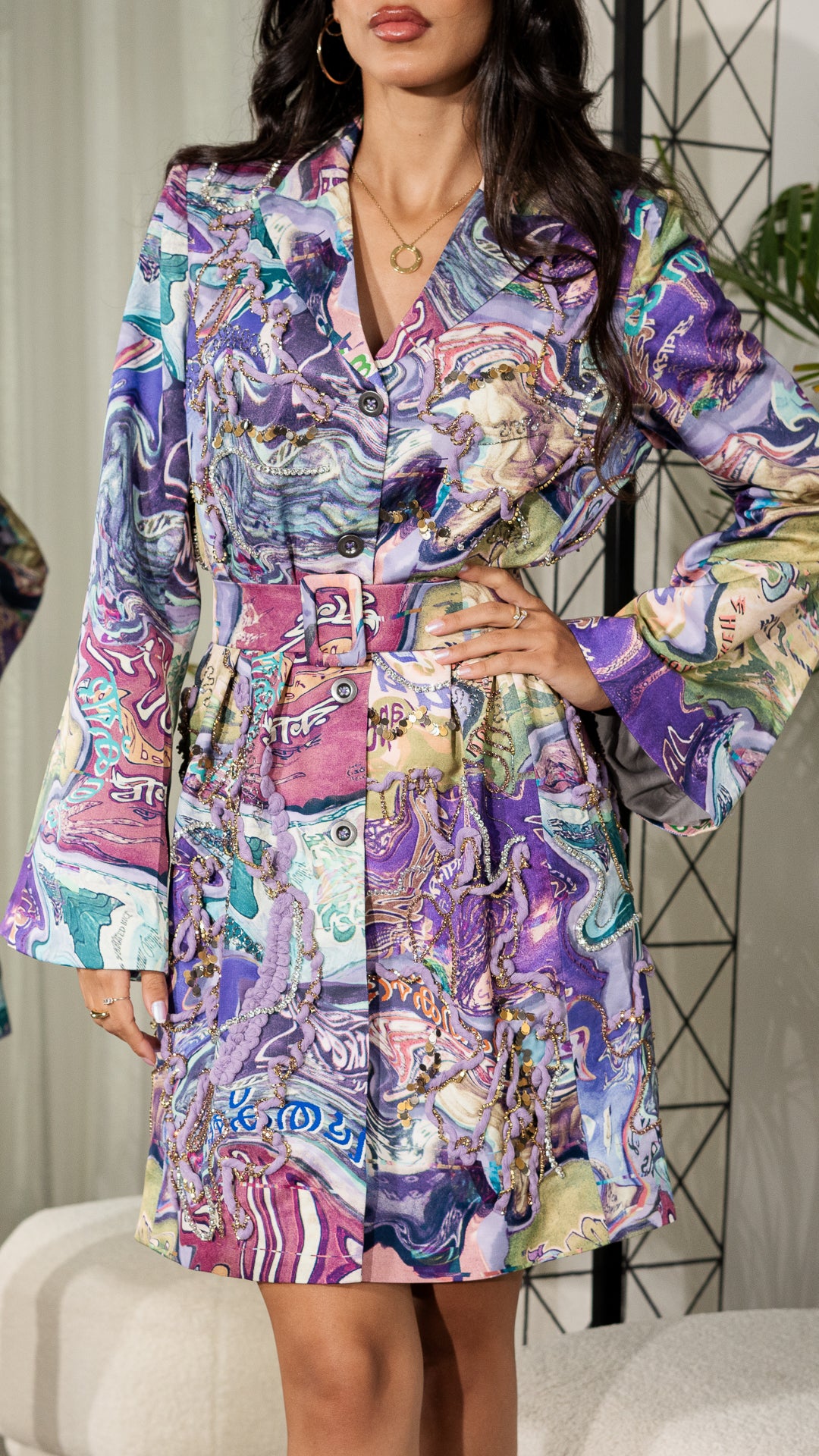 Color Overlapping Short Blazer Dress فستان