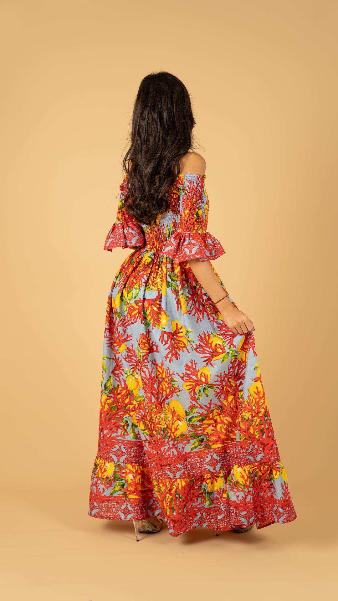 Gray Long Open Shoulder Dress نفنوف