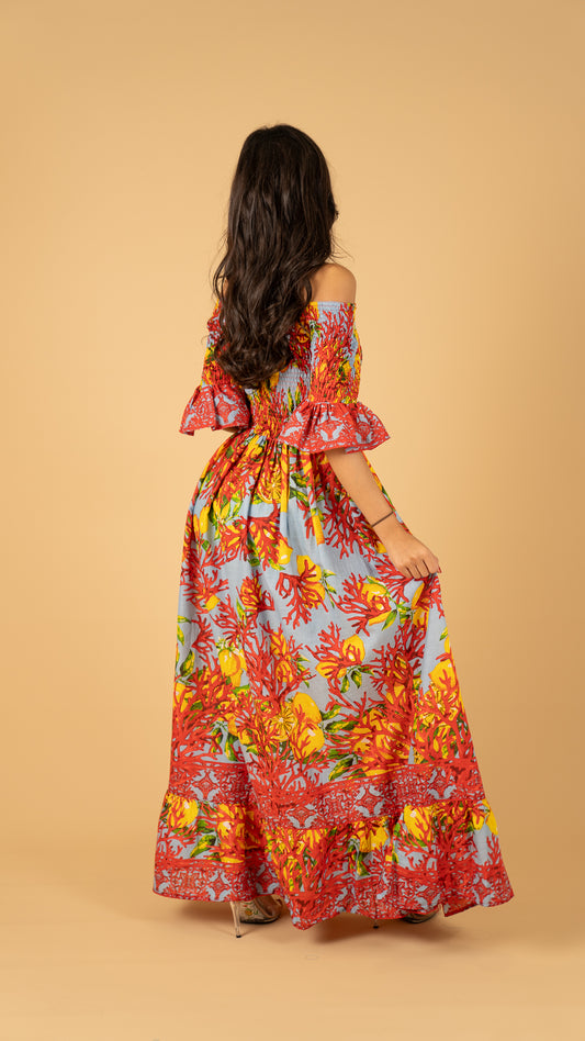 Gray Long Open Shoulder Dress نفنوف