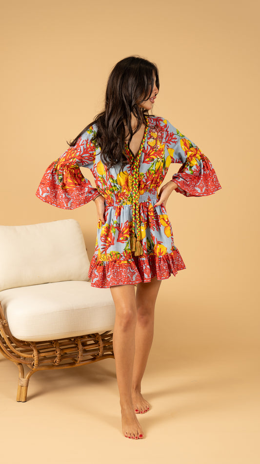 Gray Summer  Short Dress نفنوف / Long sleeves