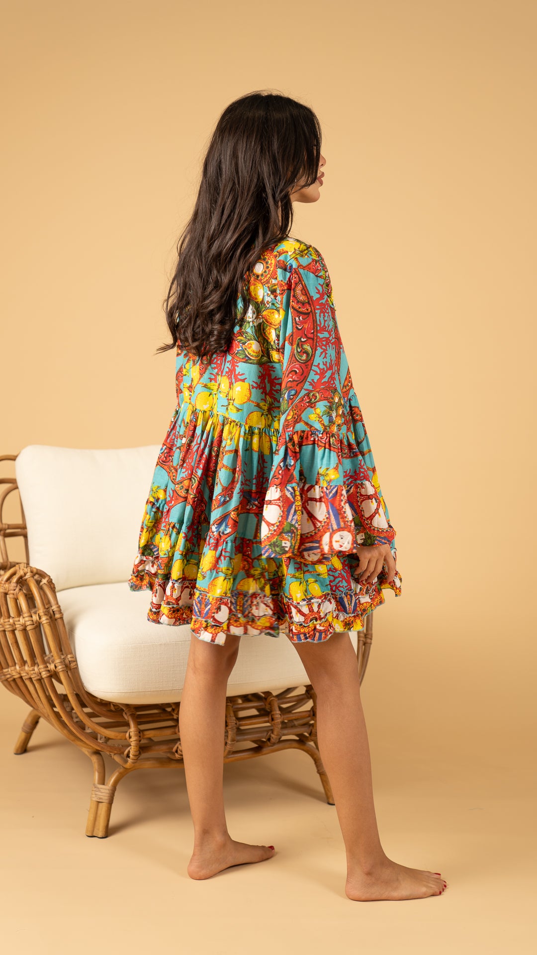 Blue Summer long sleeve Dress نفنوف