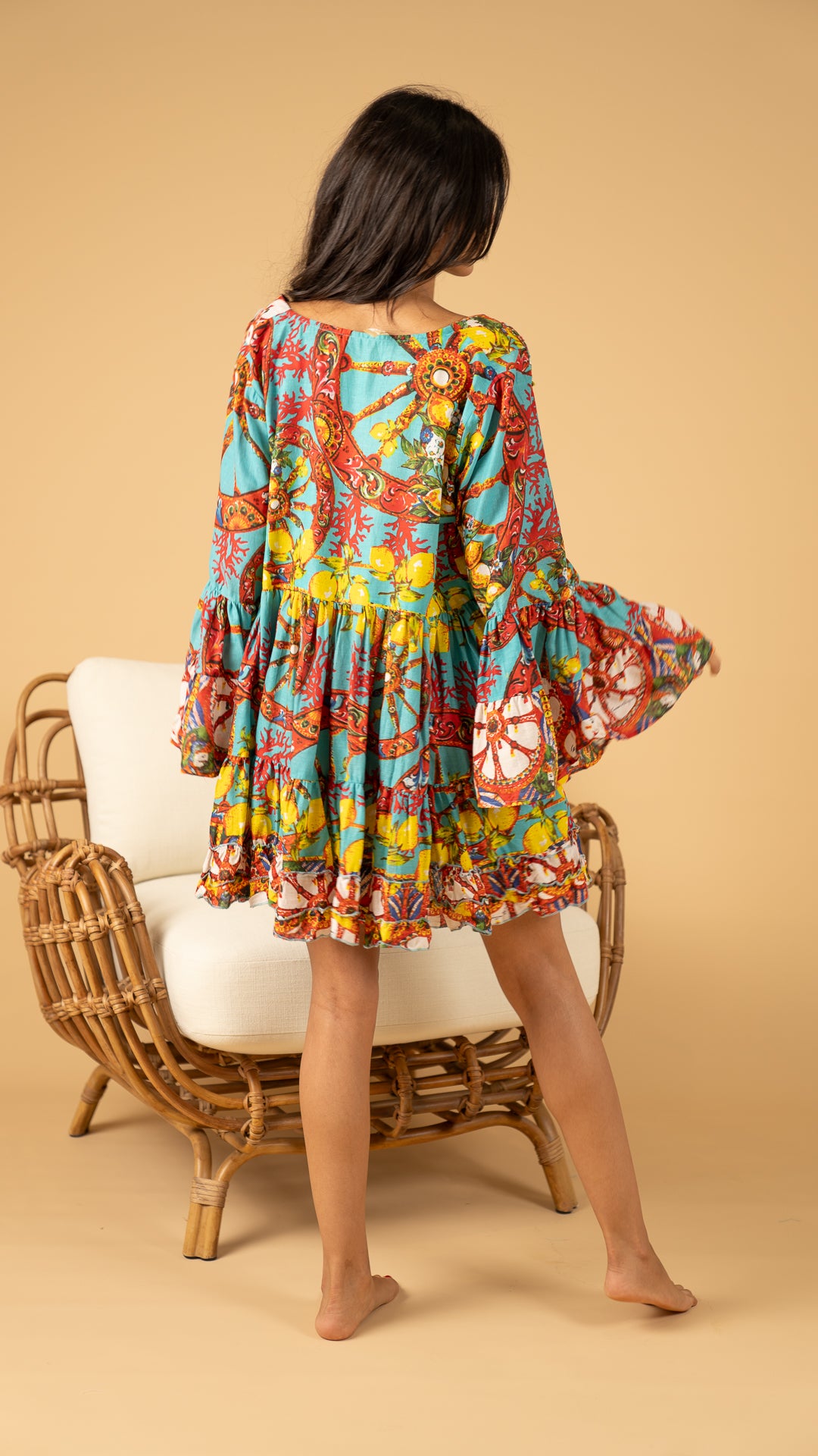 Blue Summer long sleeve Dress نفنوف