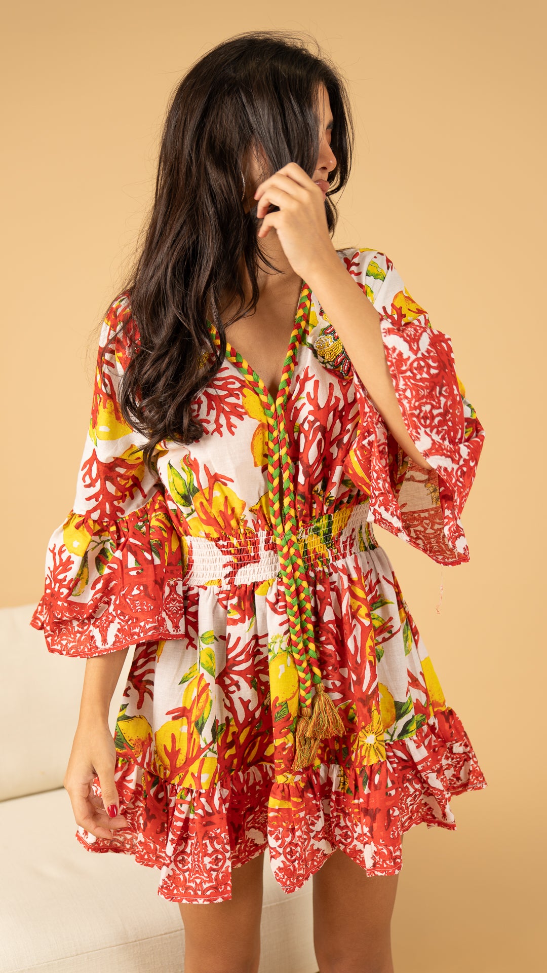 Red Summer Dress نفنوف / Long Sleeve