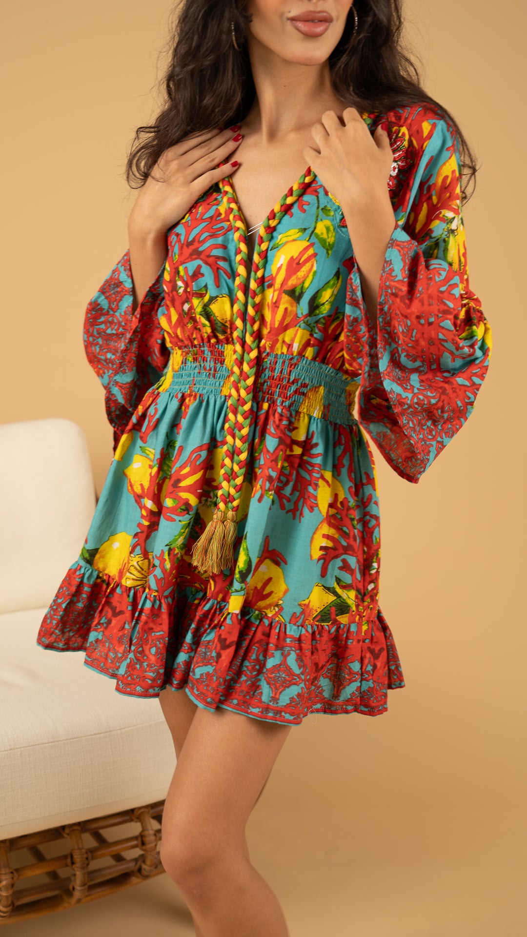 Blue Lemon Summer Dress نفنوف / V Long Sleeve