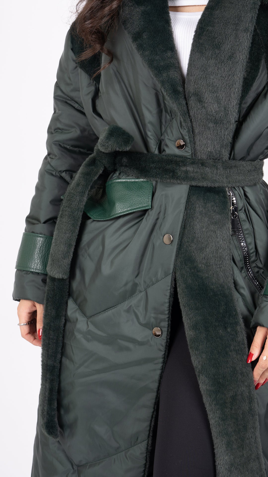 Olive long pure fox coat